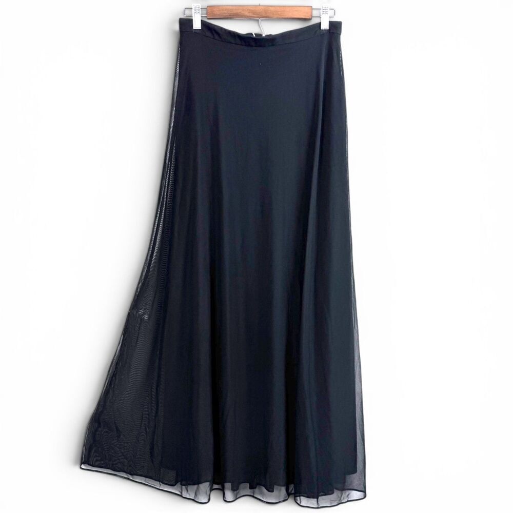 tadashi shoji black maxi skirt vintage glamour formal mesh womens 12